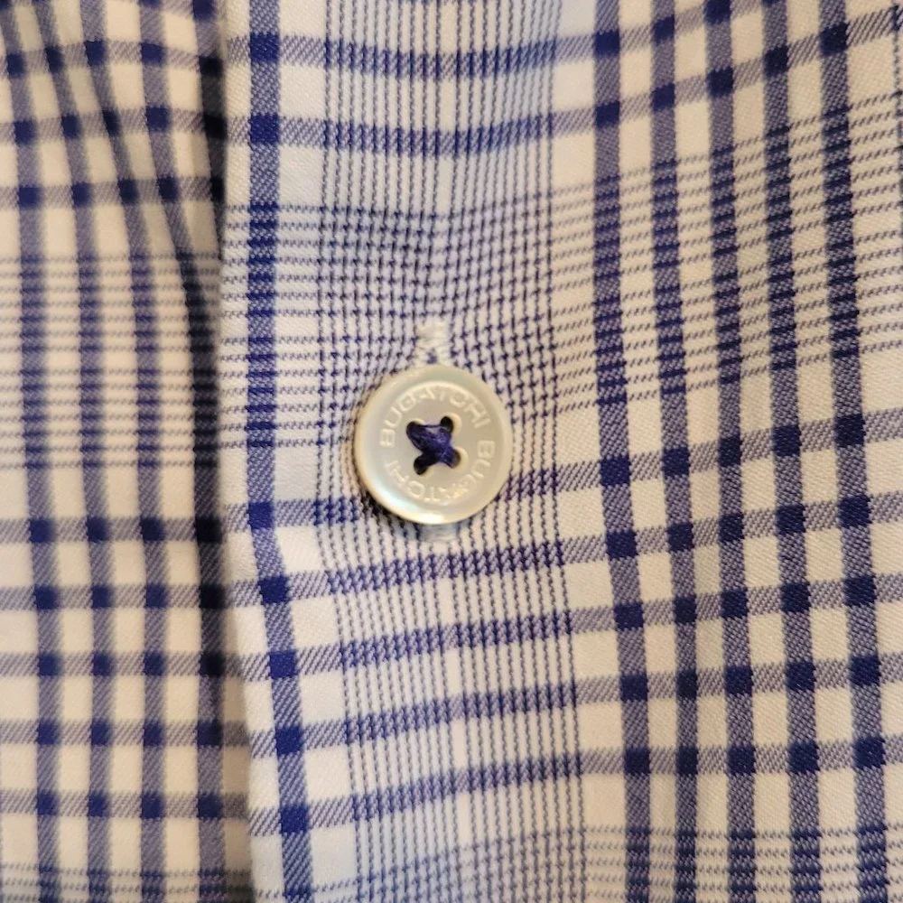 Bugatchi Shaped fit button up- Navy/White plaid pattern- Size XXL - Picture 5 of 10